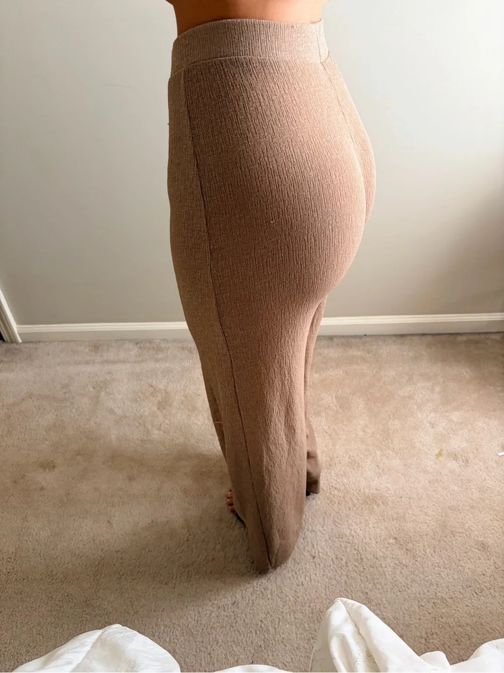 Zara Taupe Wide-Leg Knit Pants - Picture 2 of 4